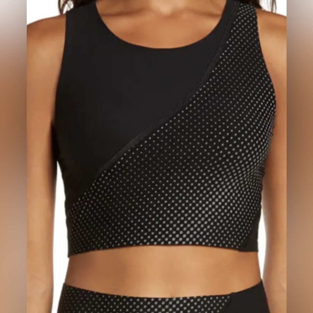 SPANX Reflective Crop Top Bra Black Silver Large Seamless Breathable Quick Dry